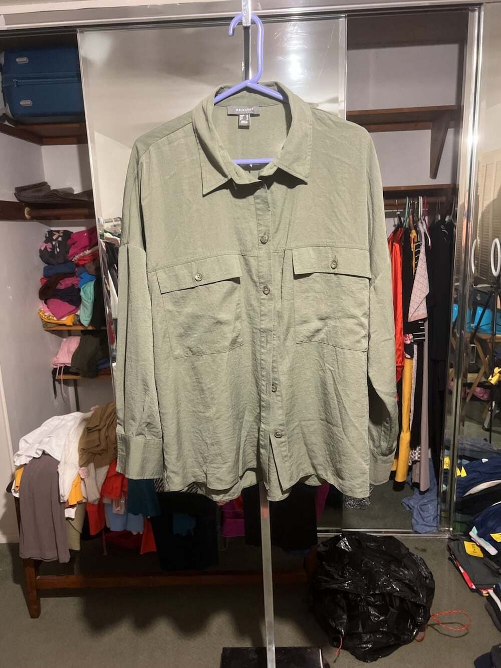 Primark Green Long Sleeve Utility Button-Down Shirt